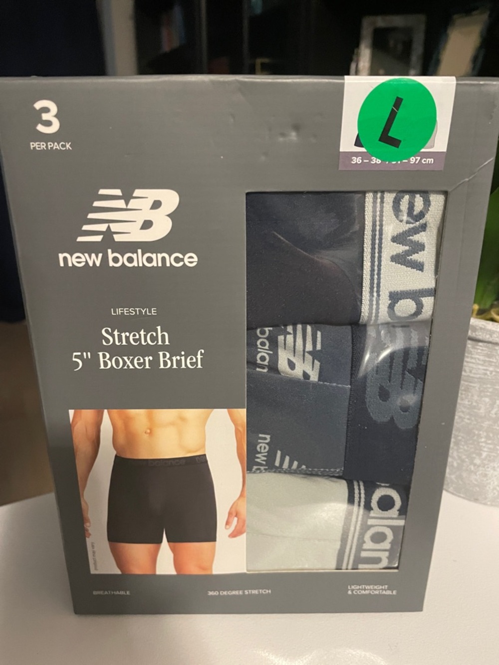 New Balance Men's Boxer Brief 3-Pack in Navy, Gray, Black Box